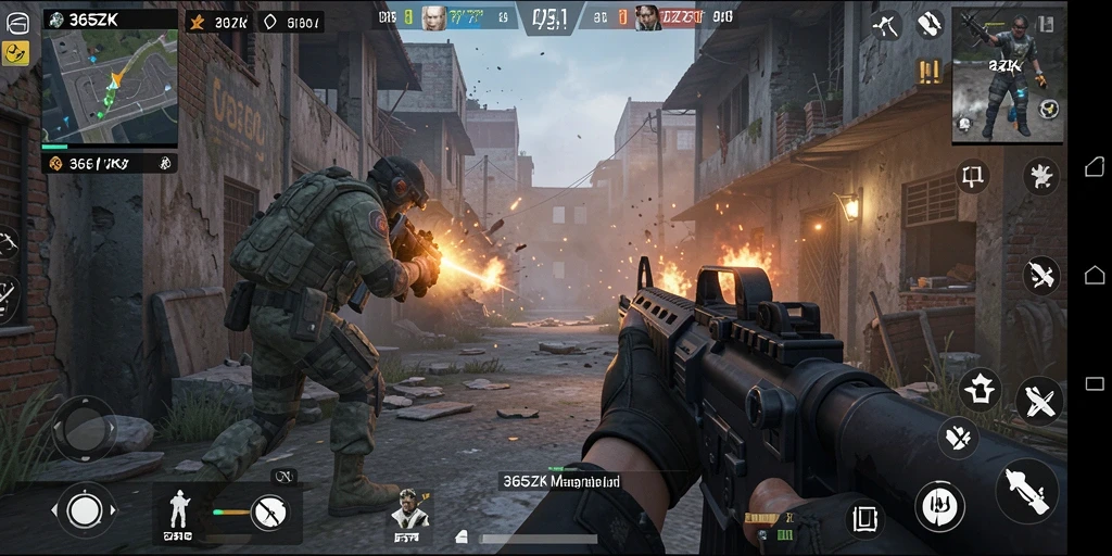 Screenshot menampilkan pertempuran sengit dalam game FPS 365ZK.