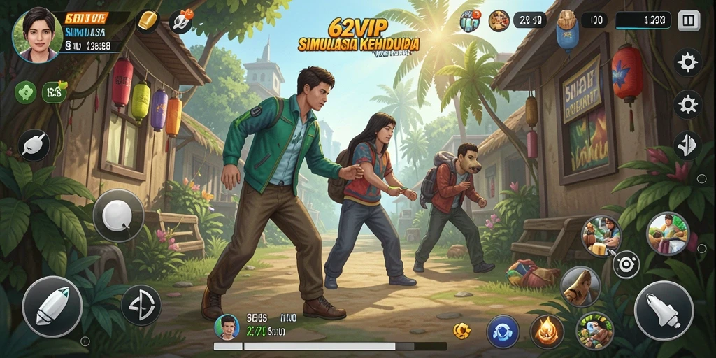 Tangkapan layar gameplay 62VIP dengan interaksi karakter.