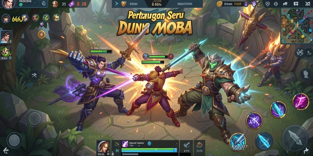 Screenshot gameplay seru dari 666J yang menunjukkan pertarungan tim di arena.