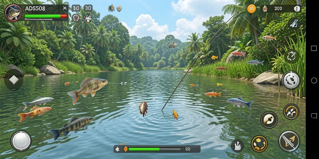 Tampilan gameplay <strong>ADS508</strong> yang mendebarkan saat menangkap ikan.