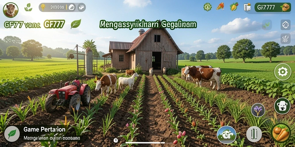 Tampilan gameplay <strong>GF777</strong> yang menampilkan aktivitas pertanian yang seru.