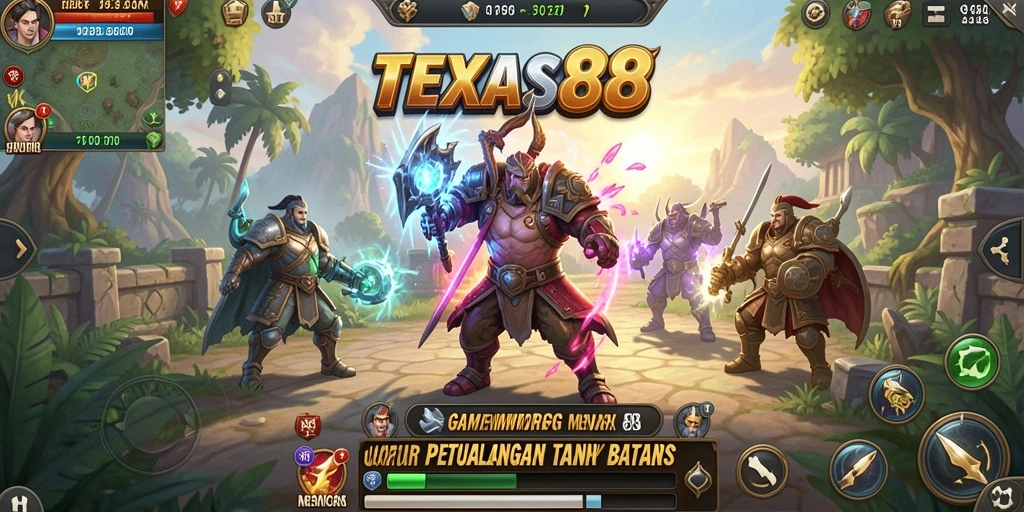 Screenshot TEXAS88 menampilkan aksi pertempuran yang intens dalam dunia MMORPG.